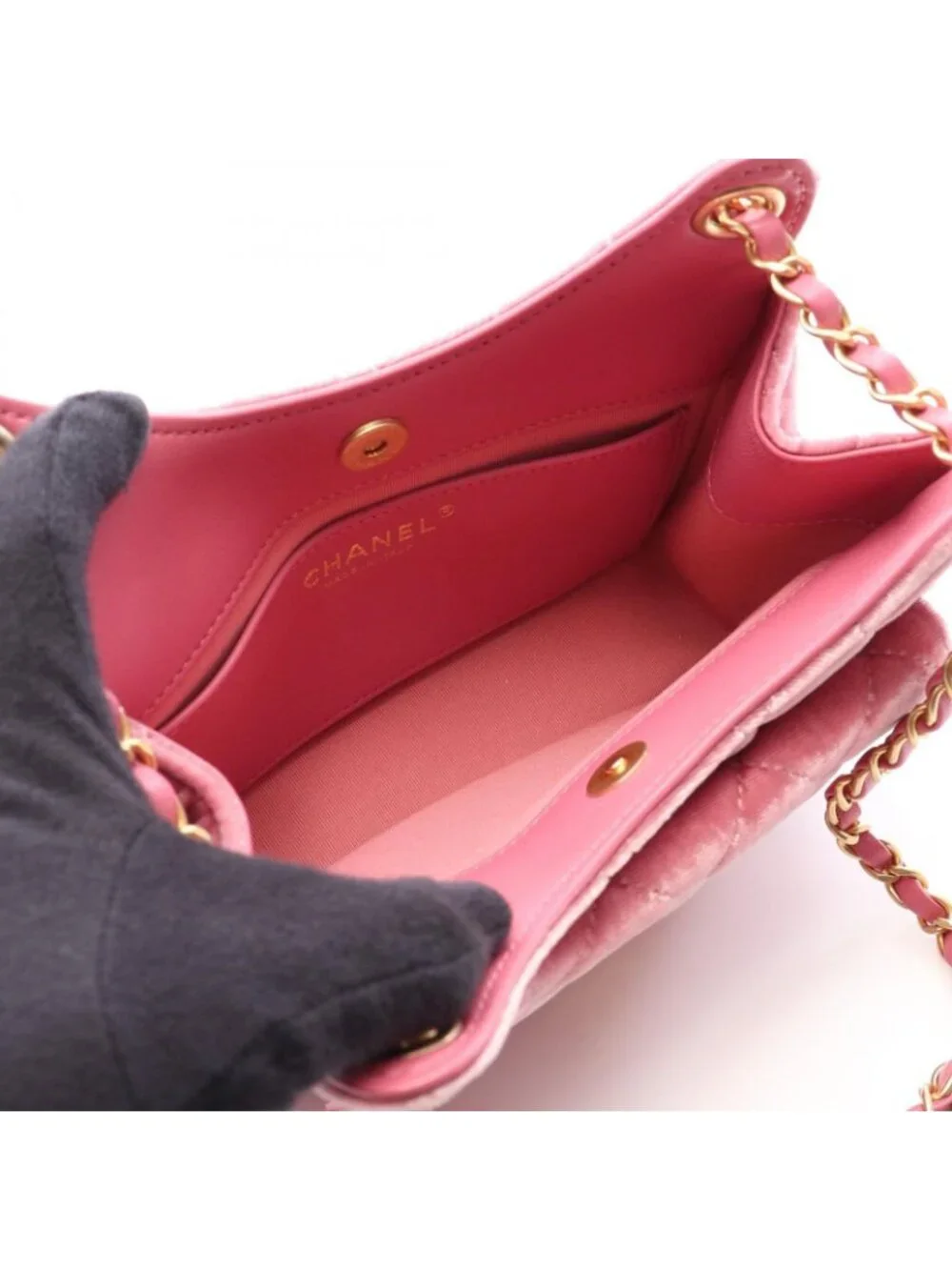 Chanel Shoulder Bag Quilted Small Hobo Pink Fabric Leather